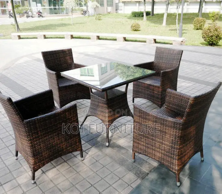 Dining Set; Durable 4 Seaters Dining Set Made of Rattan With Table