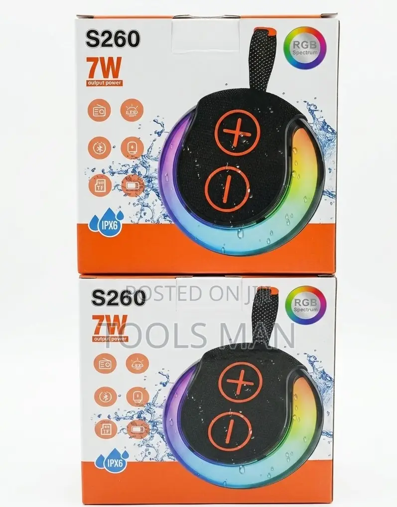 S260 Portable RGB Bluetooth Speaker-7w Bass,Usb,Fm Radio,Mem Card