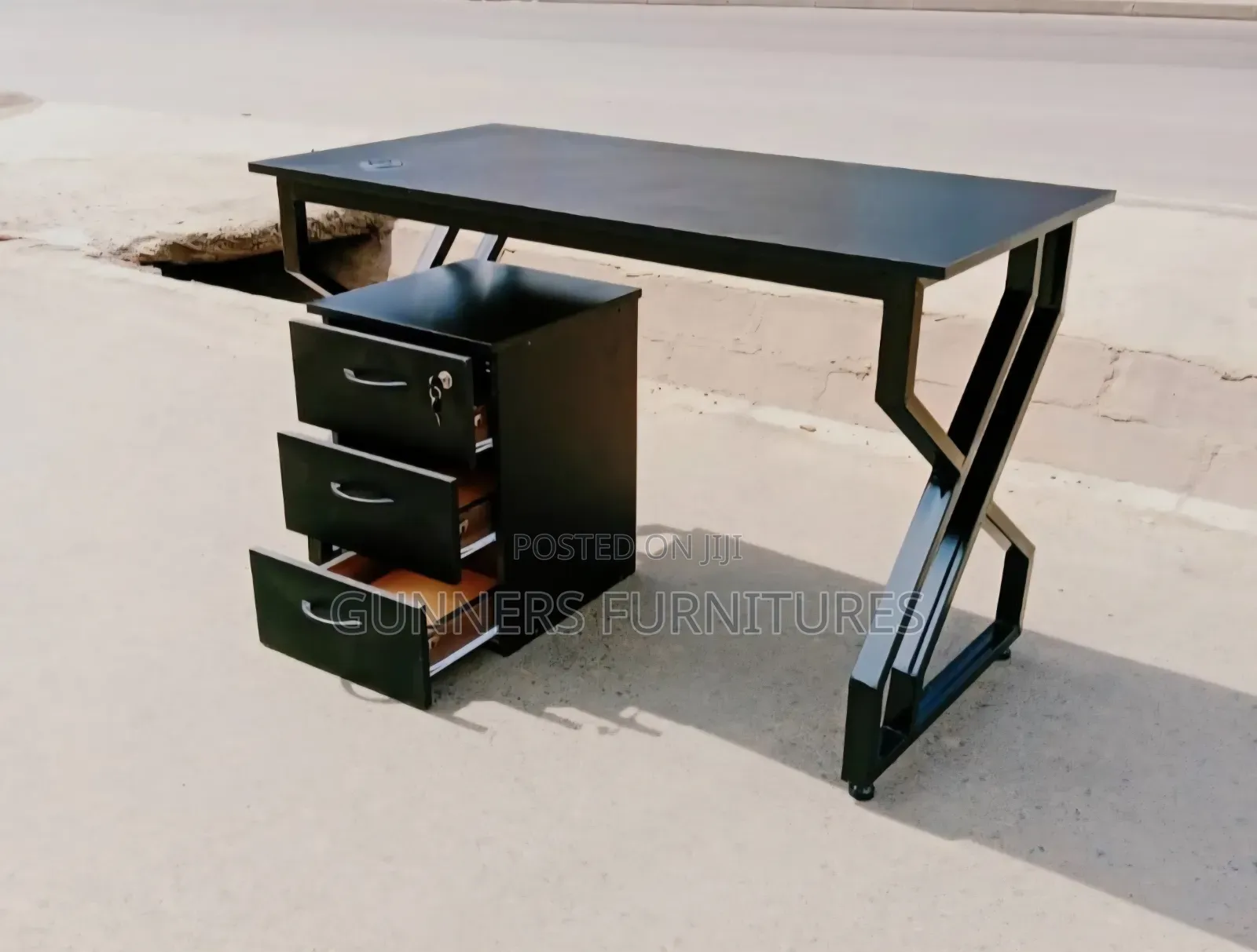 Black Metallic Desk and Pedestal