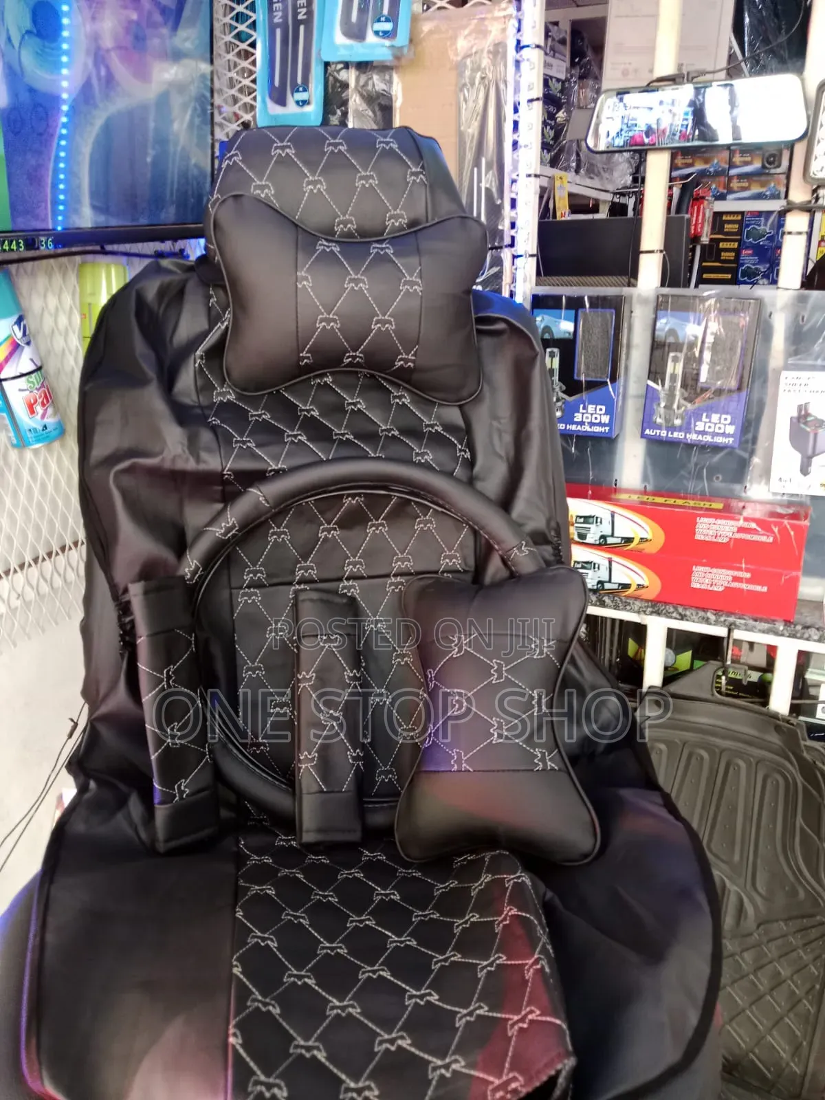 Leather Seat Cover With Matchy 2beltpad,2pillows, Steering Wheel Cover