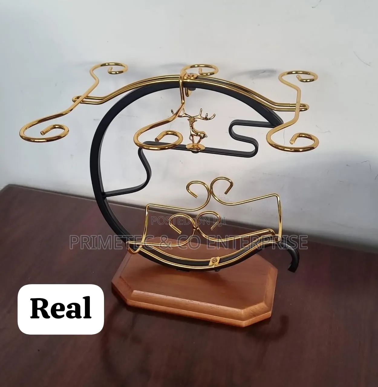 Golden Deer Wine Set Rack - 1 Bottle Slot, 6 Wine Glass Slots