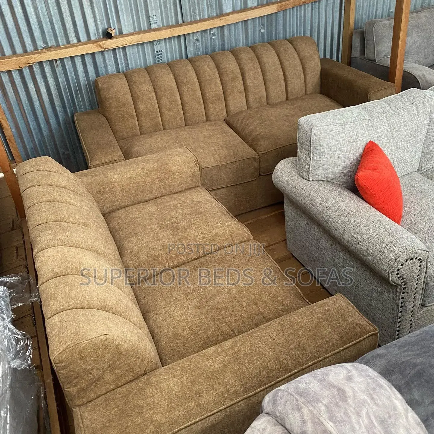 Brown Fabric 3-Seater Sofa