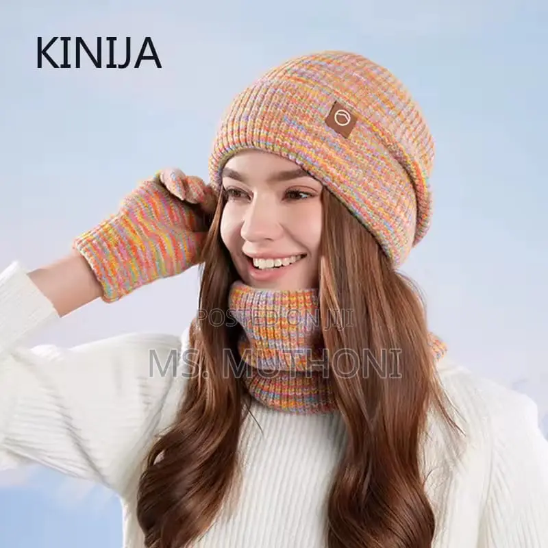 Knitted Hat, Scarf, and Gloves Set Designed for Winter Warmth