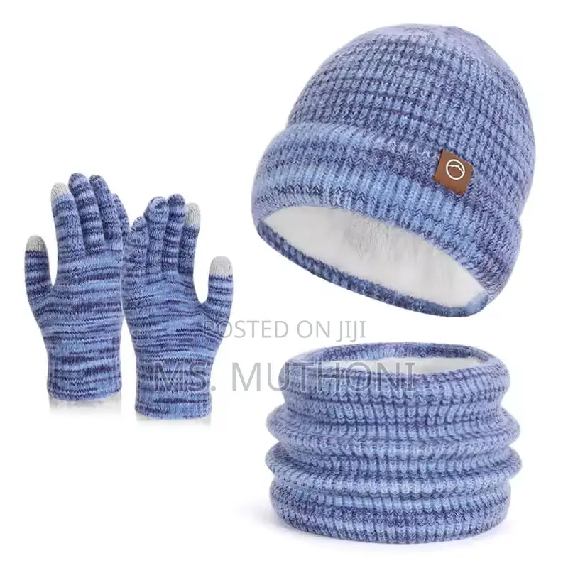 Knitted Hat, Scarf, and Gloves Set Designed for Winter Warmth