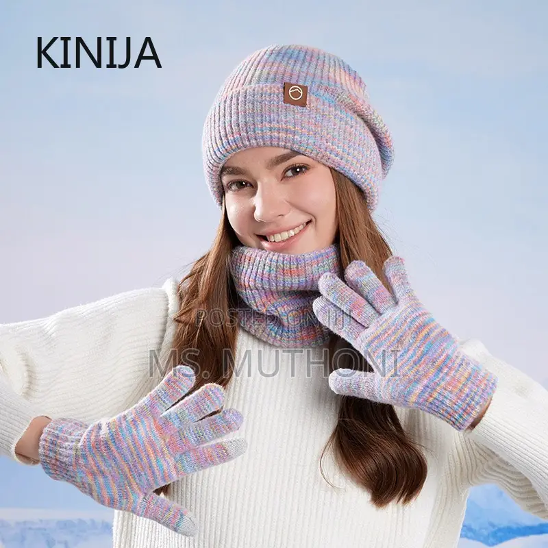 Knitted Hat, Scarf, and Gloves Set Designed for Winter Warmth