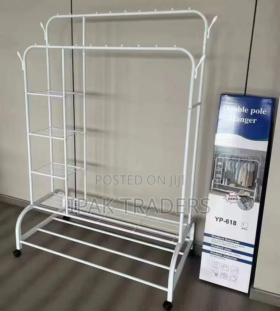 *Multifunctional Clothes Rack With Side Storage Shelves
