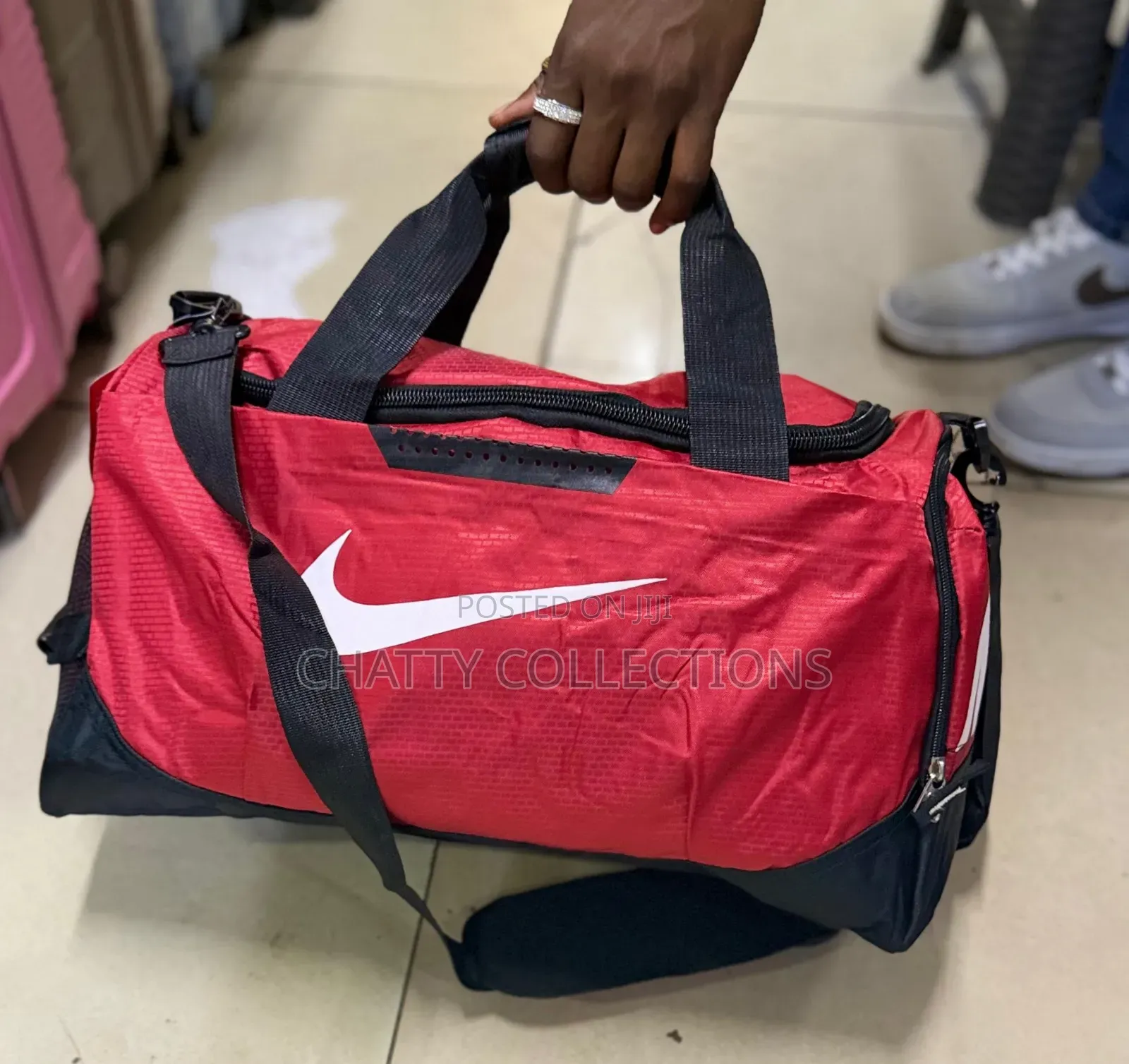 Black and Red Unisex Nike Stylish Sports Duffle Bags / Gym Bags