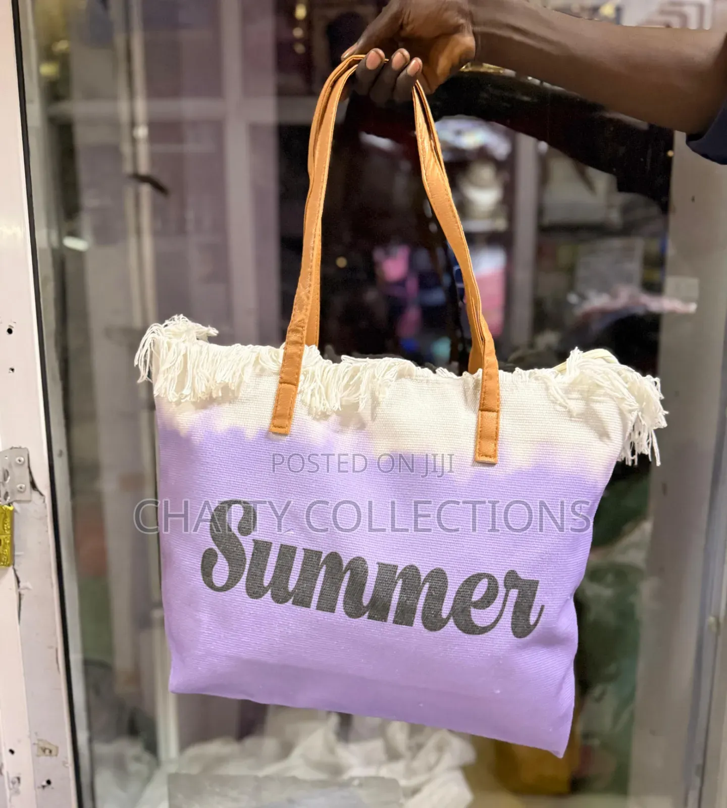 Purple Large Capacity Summer Bag With Zip and Leather Straps