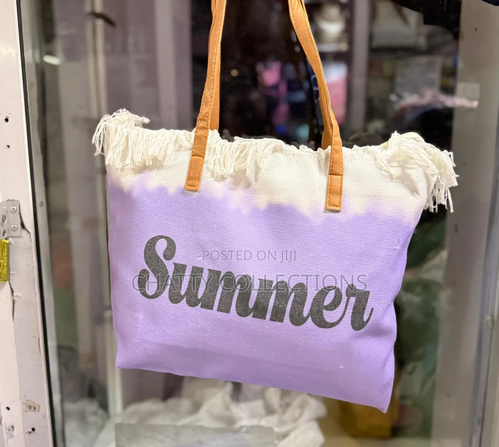 Purple Large Capacity Summer Bag With Zip and Leather Straps