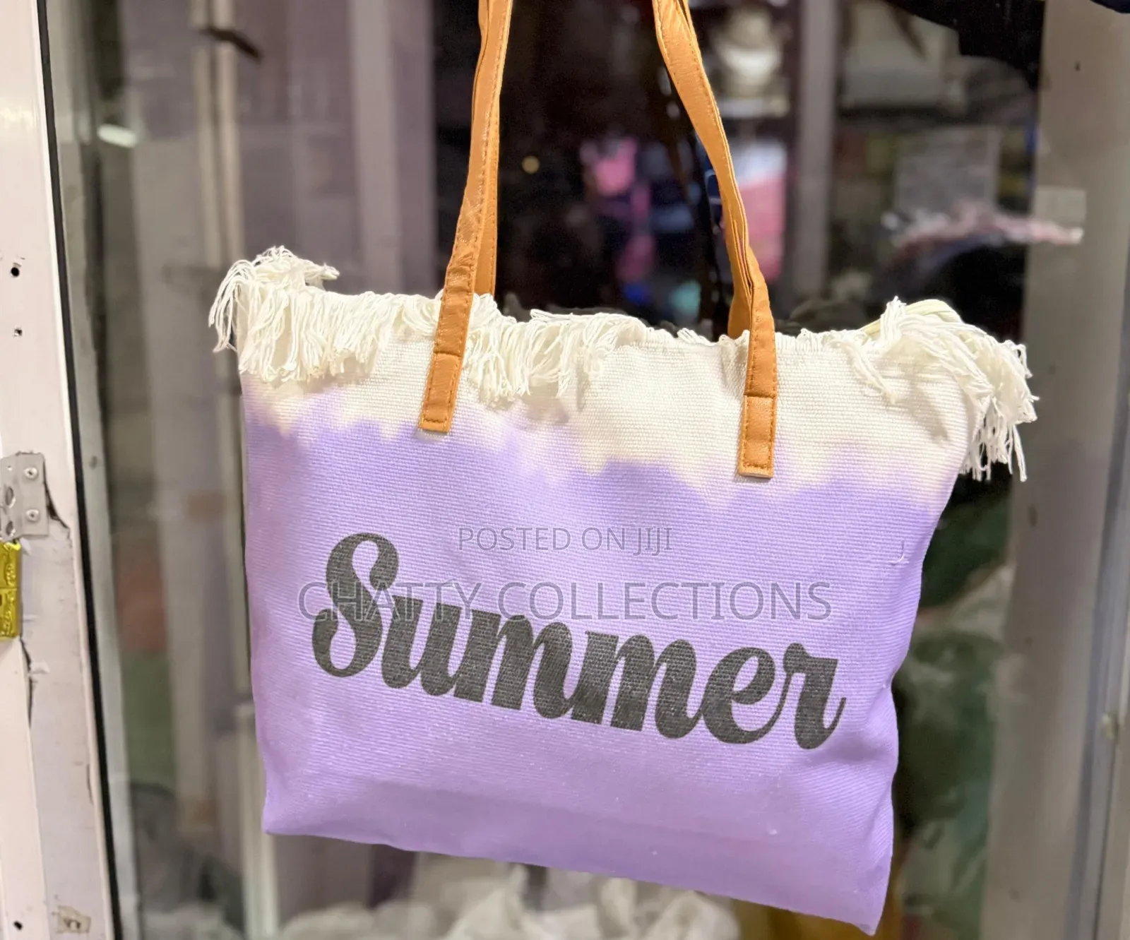 Purple Large Capacity Summer Bag With Zip and Leather Straps