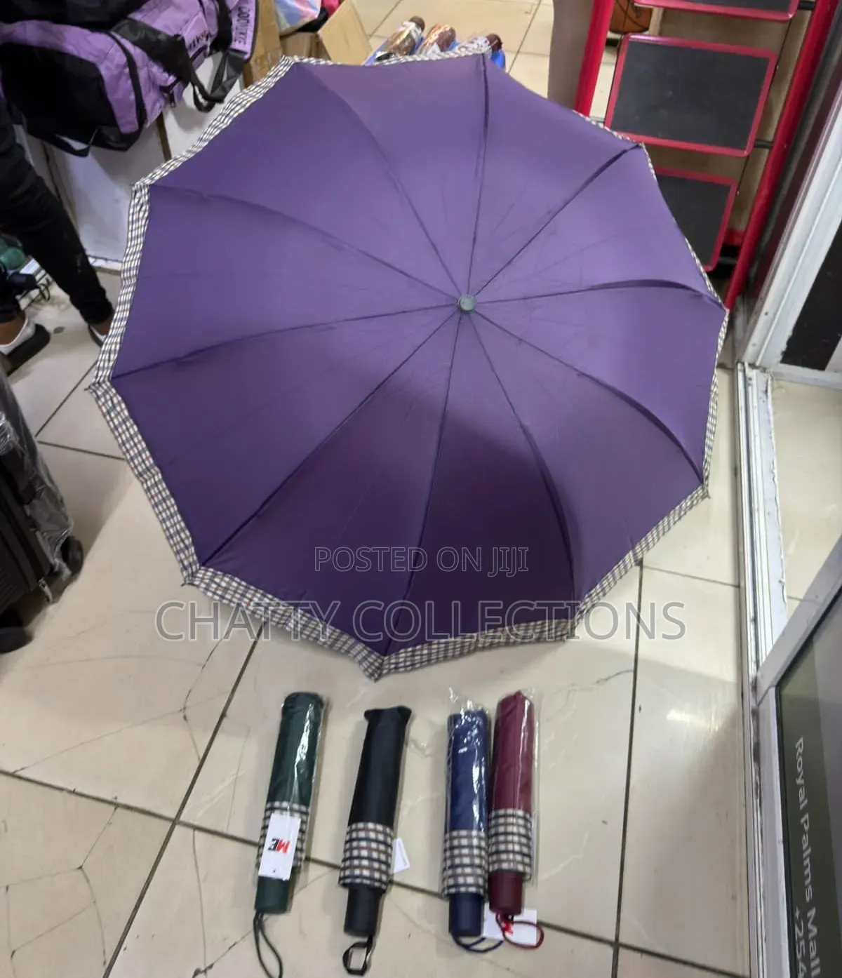 Checked Adult Foldable Large Strong Umbrella With Press Opening