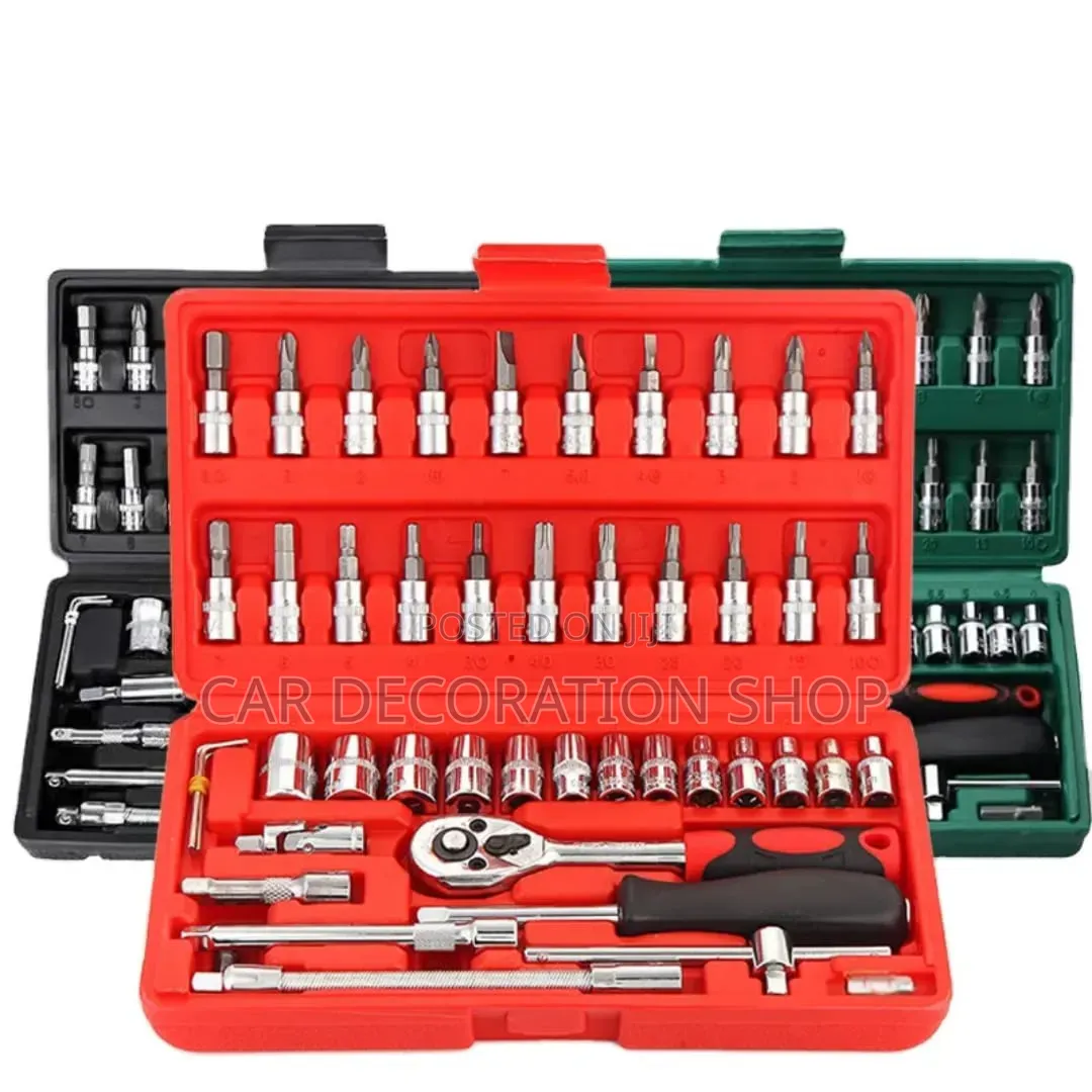 46pc Tool Set With Release Ratchet,Metric Sockets,Extension Bars,Bits