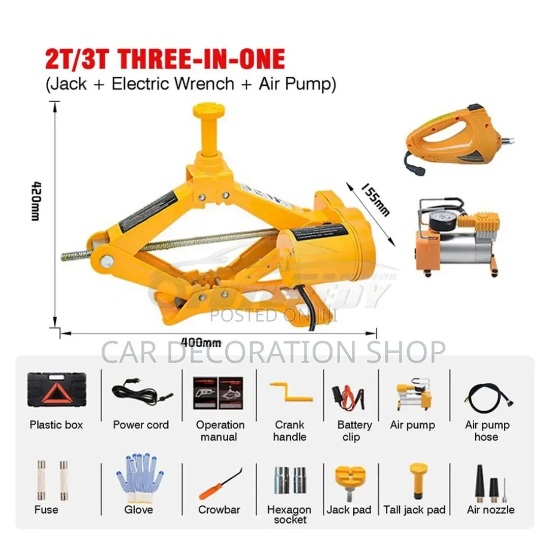 12v Electric Scissor Jack, Wrench,Pump Powered Vis Cigarette Lighter
