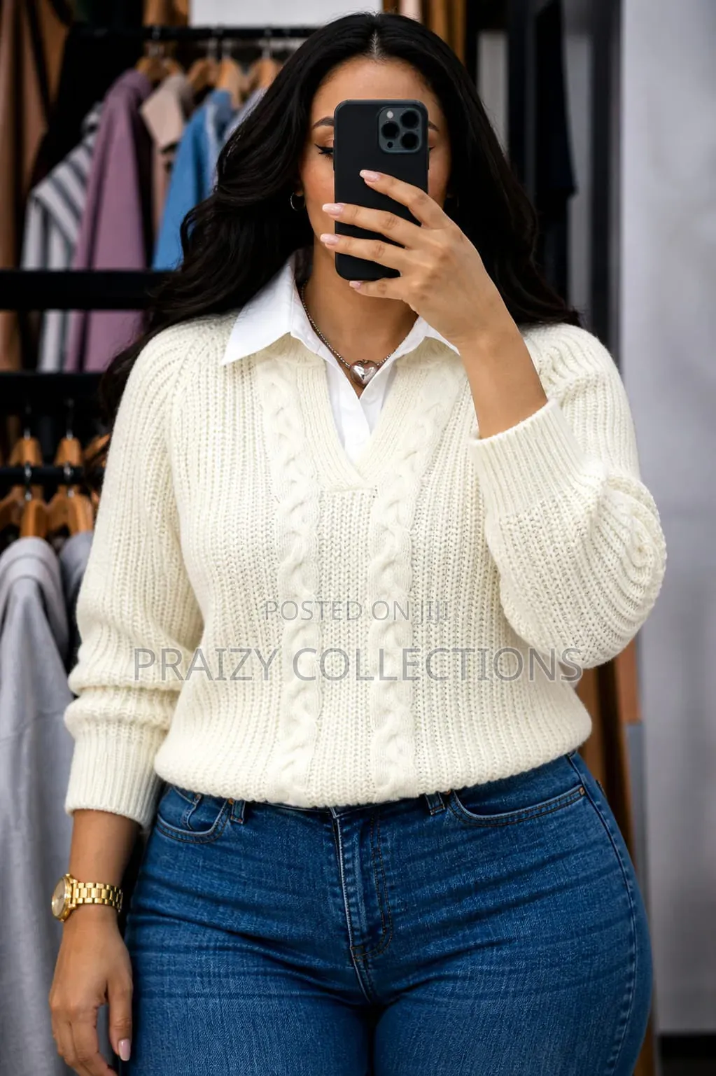 Plain Free Size Sweater +White Collar
