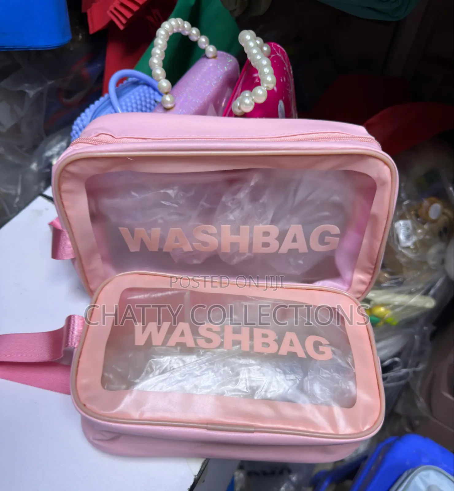 Pink 2 in 1 Transparent Wash Bag Set / Makeup Bag