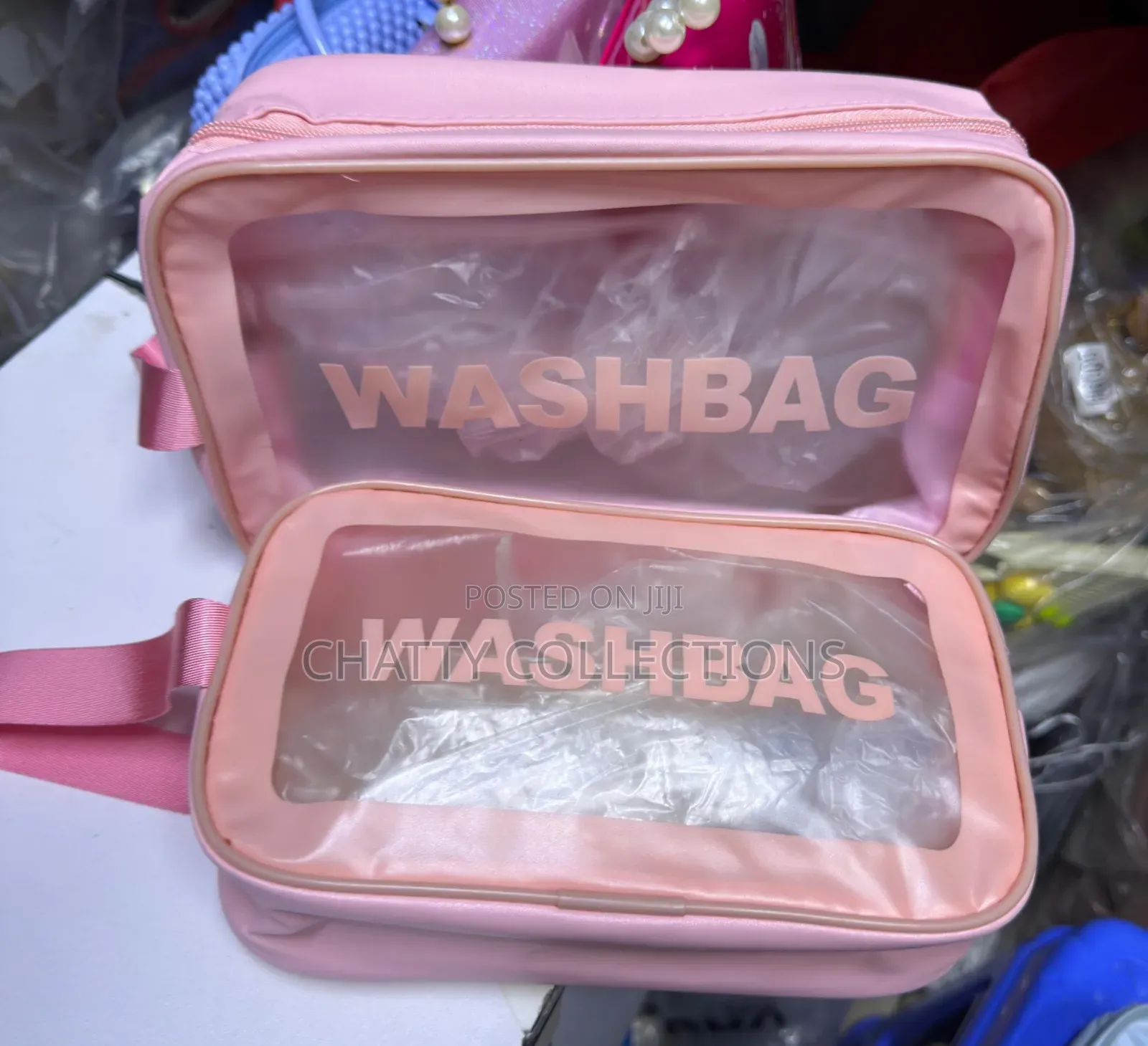 Pink 2 in 1 Transparent Wash Bag Set / Makeup Bag