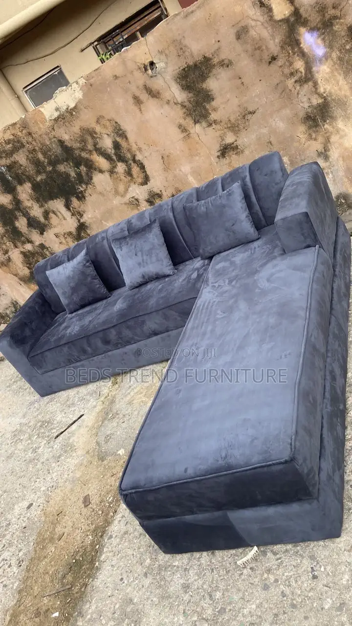 6seater Black Velvet L- Shaped Sofa