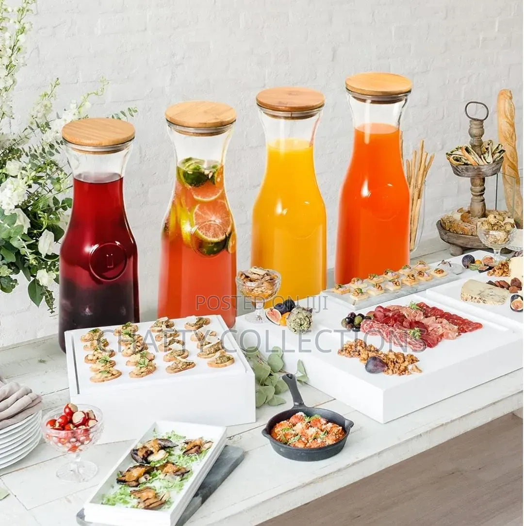 1 Litre Juice Storage Glass Jar/Carafe With Bamboo Lid