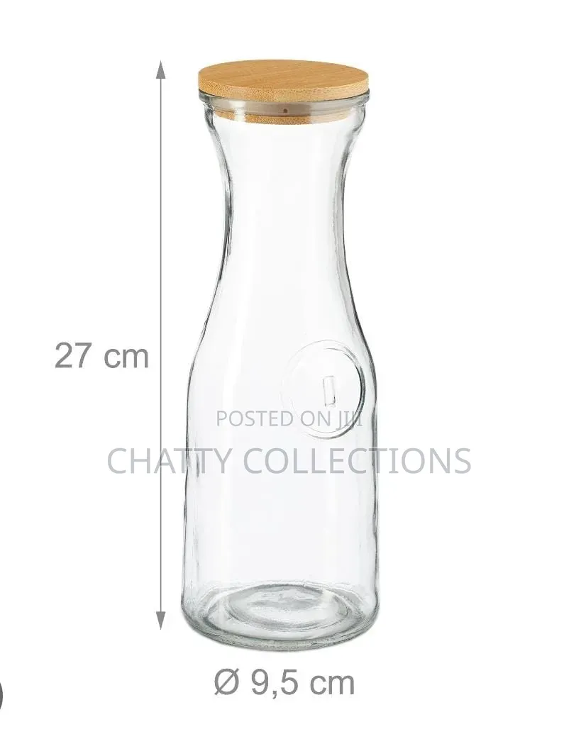 1 Litre Juice Storage Glass Jar/Carafe With Bamboo Lid