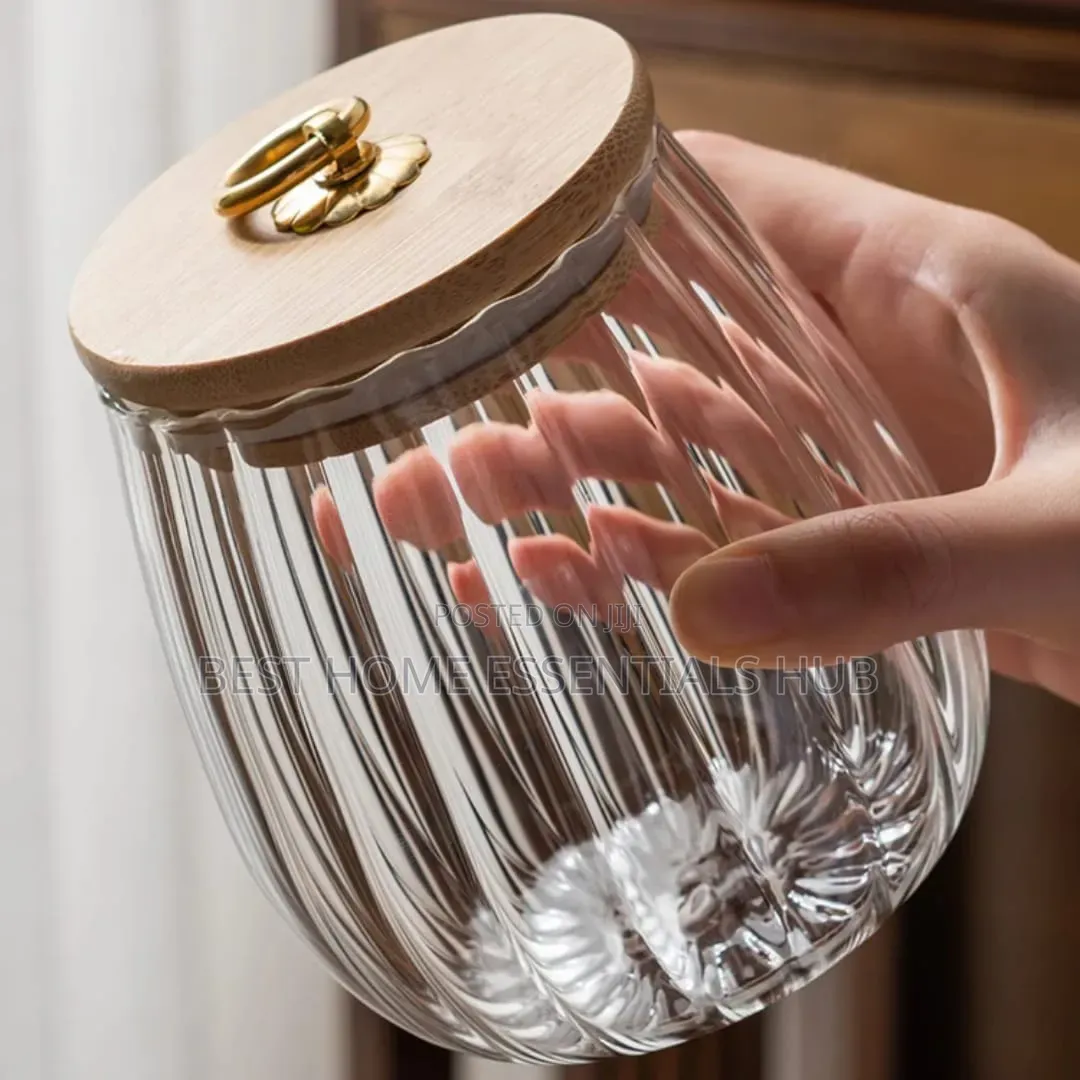 *Elegant Ribbed Glass Storage Jar 700mls