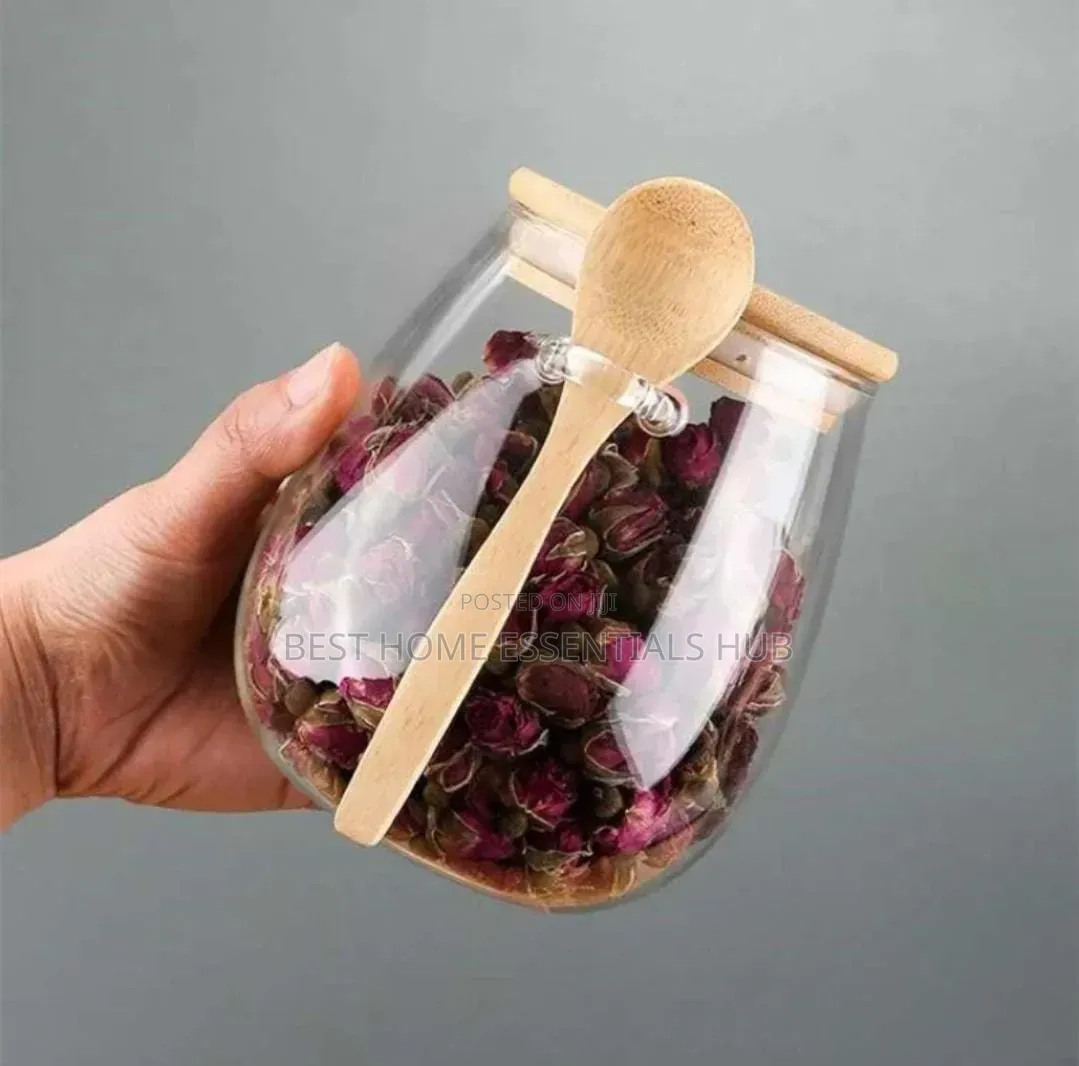 *Glass Storage Jar With Bamboo Lid and Spoon