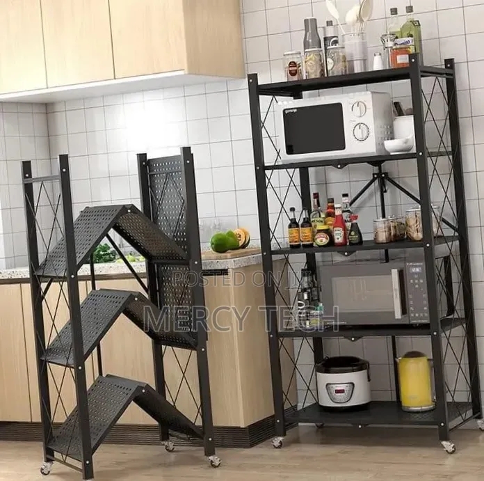 5-Tier Foldable Metal Kitchen Rack With Wheels