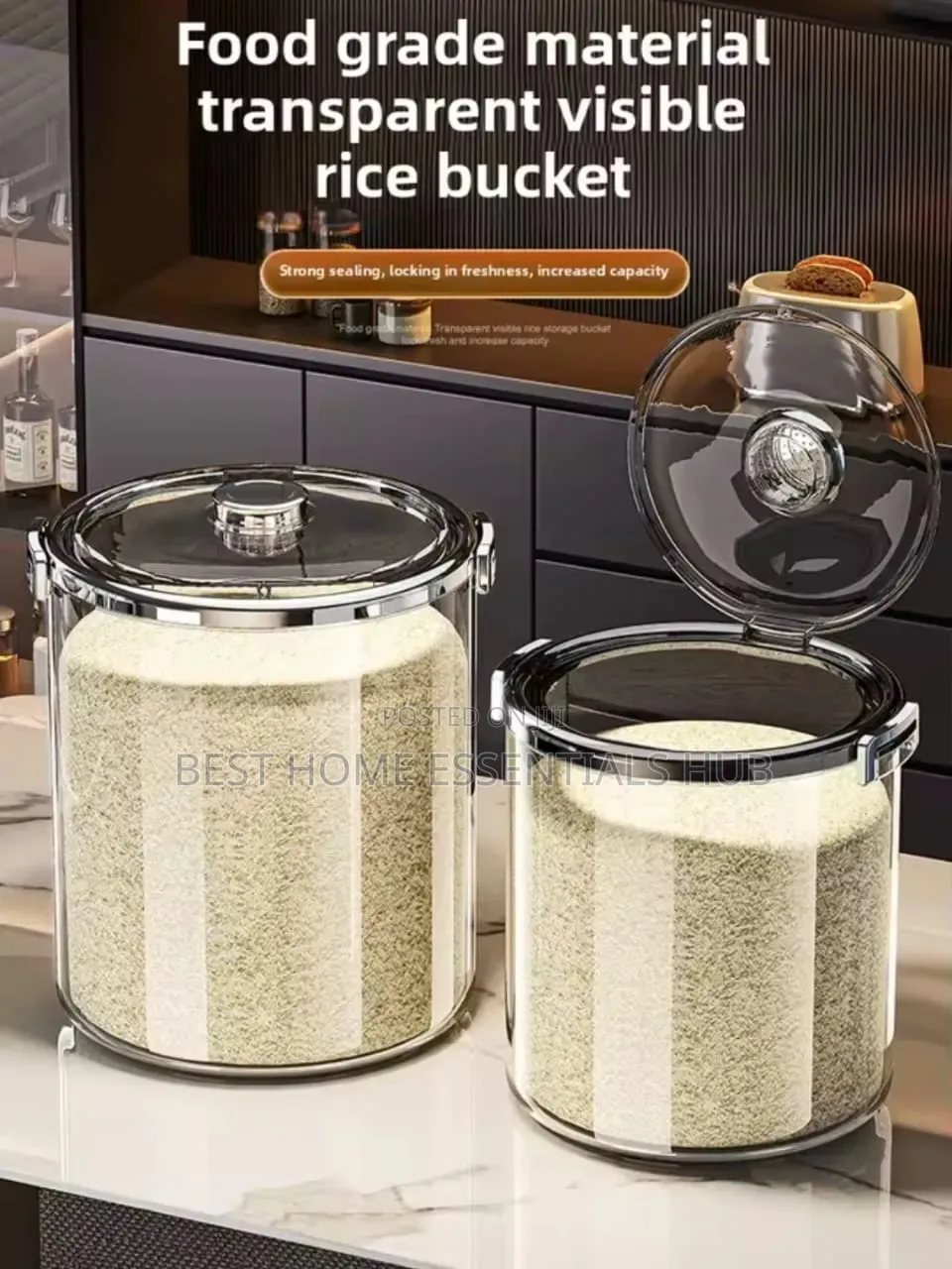 5kg Acrylic Airtight Transparent Rice Bucket With Flip-Top Lid* 5 KGS