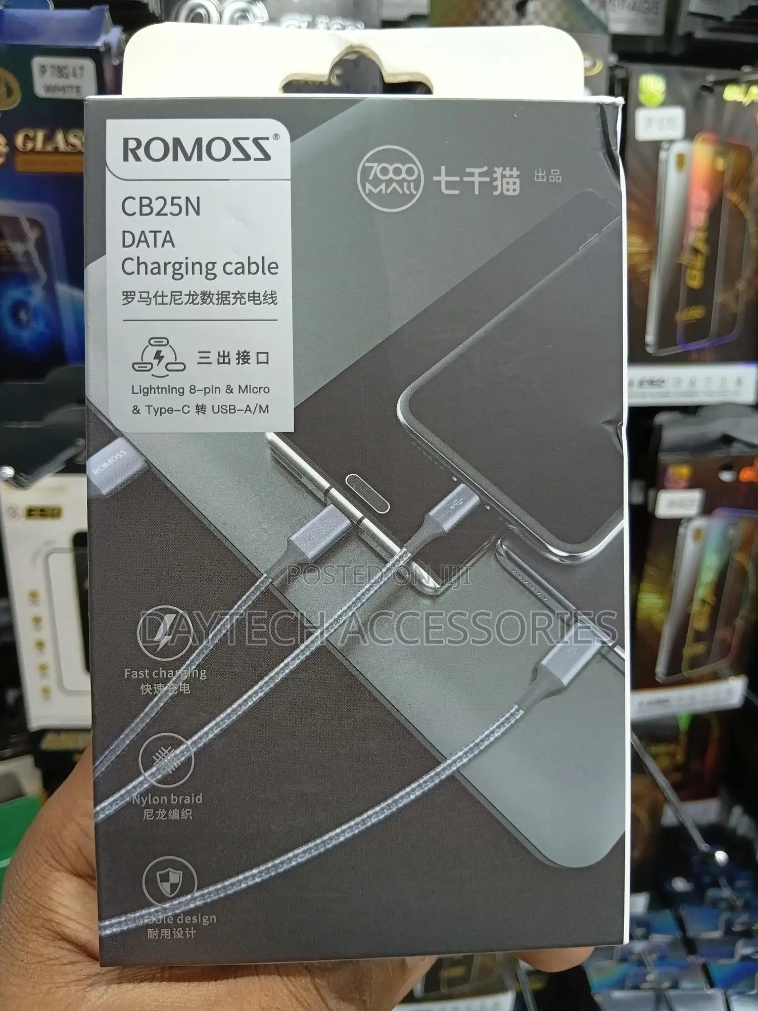 Premium Romoss Cb25n 3 in 1 Fast Charging Woven Cable