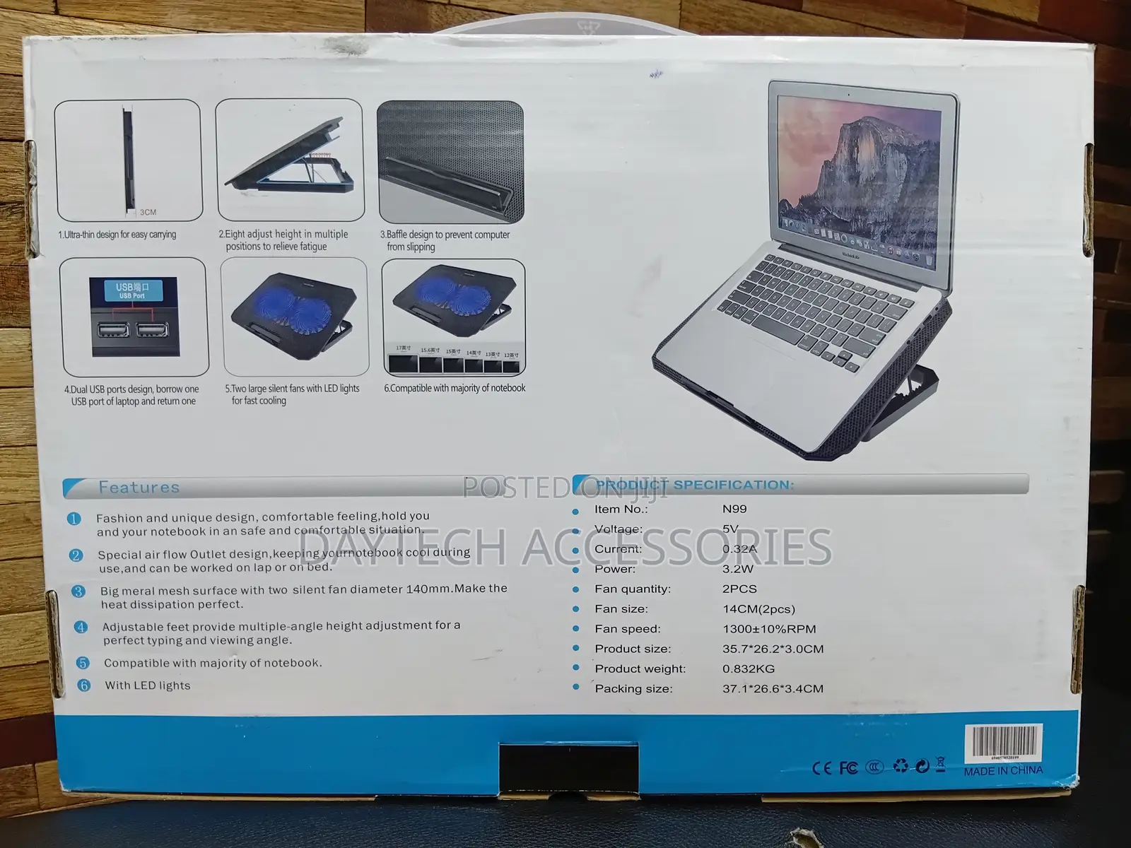 N99 Laptop Cooling Pad With 2 Fans for Laptop - Black