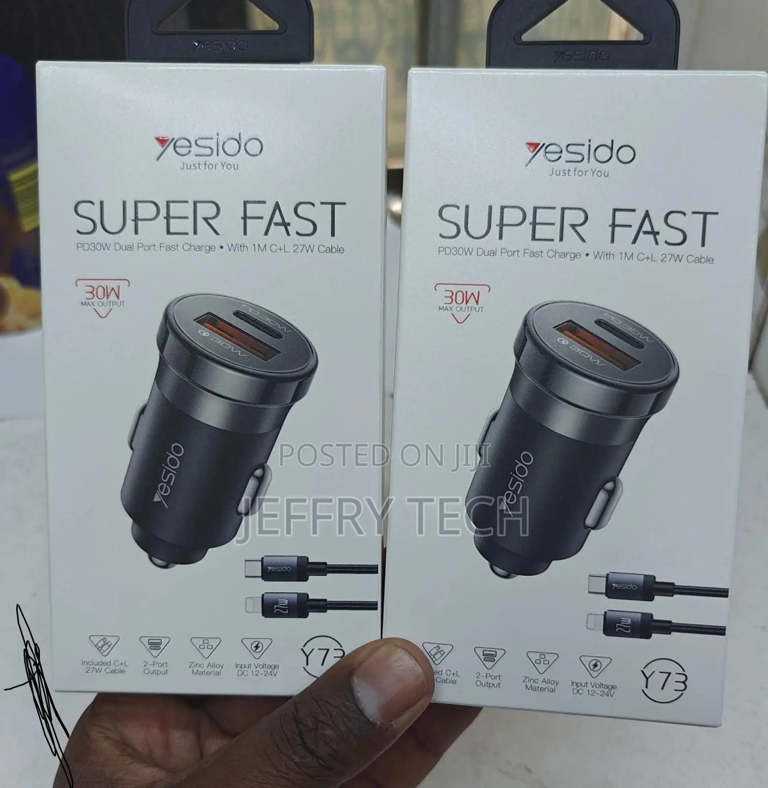 Y72 30w Super Fast Car Charger With Type C To iPhone Cable
