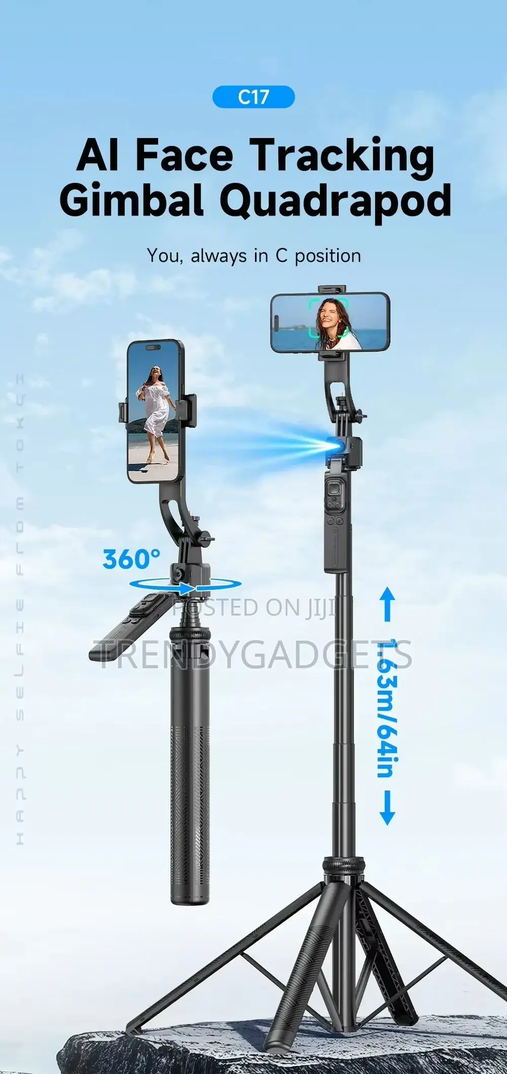 C17 360° Auto Tracking Gimbal Bluetooth Remote Stand