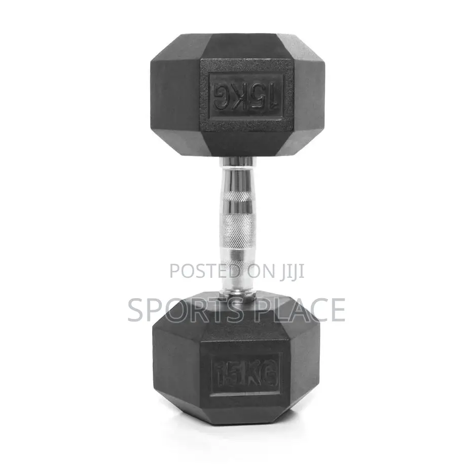 15kg Rubber-Dressed Hexagonal Dumbell - Single(1)