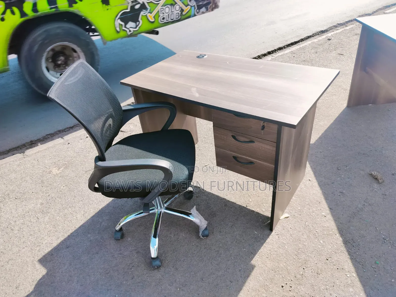 Grey-Brown Office Desk With Chair
