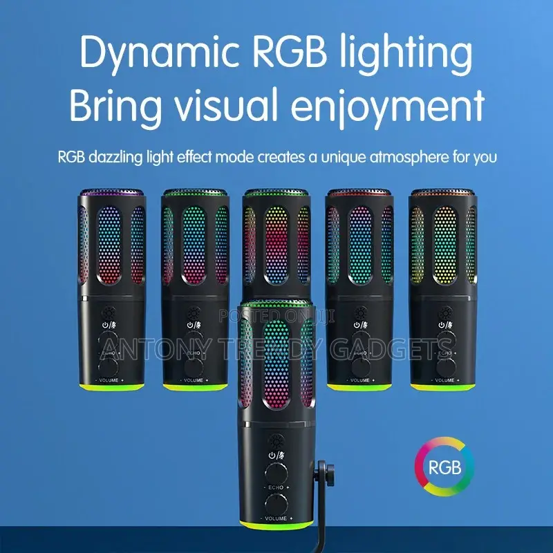 Usb Desktop Microphone RGB Lights Denoise Pc Ps5 Mic