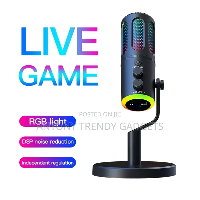 Usb Gaming Condenser Microphone With RGB Lights, Noise Reduction