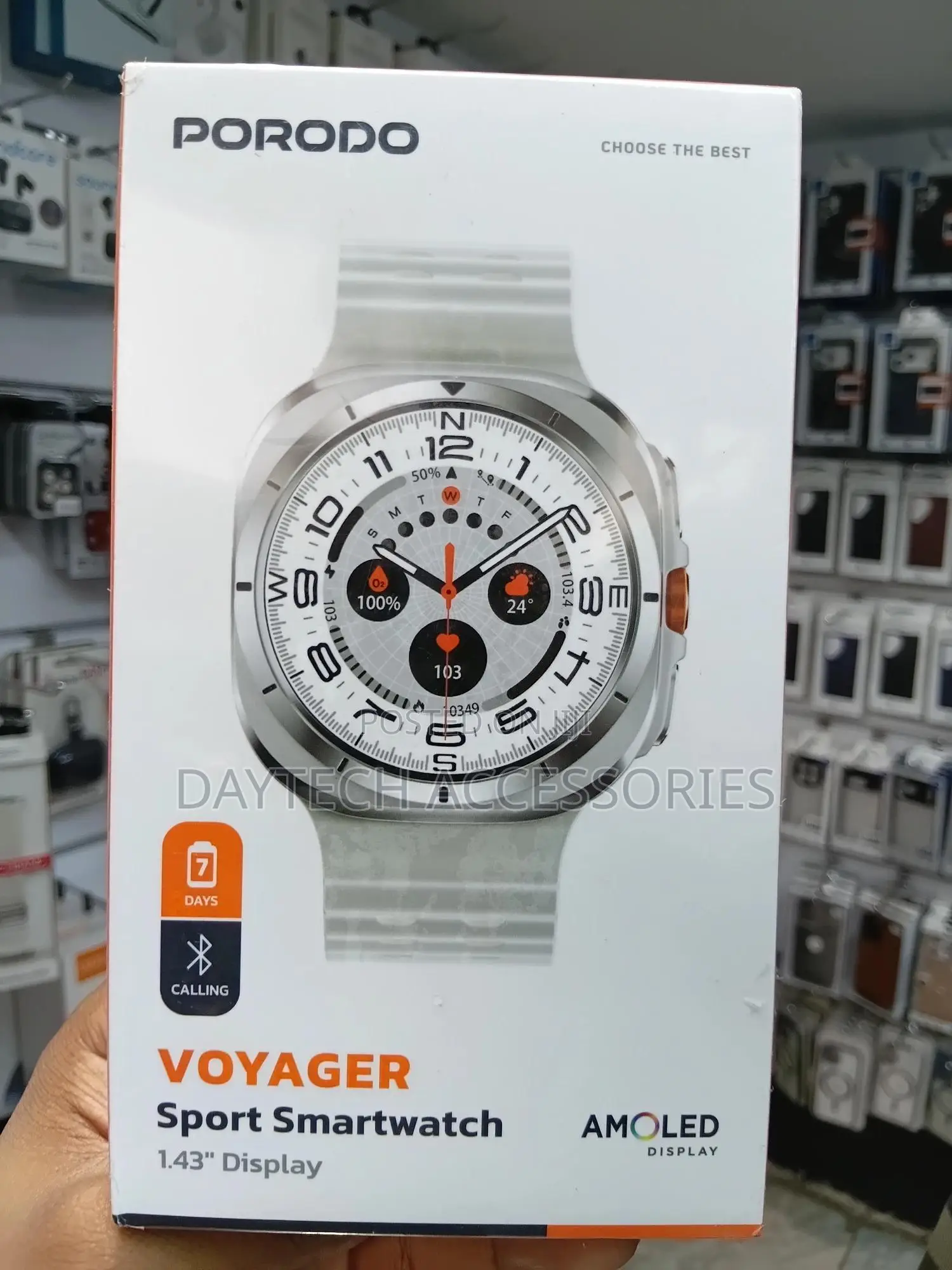 Porodo Voyager Sport Smartwatch and a 1.43" Amoled Display.