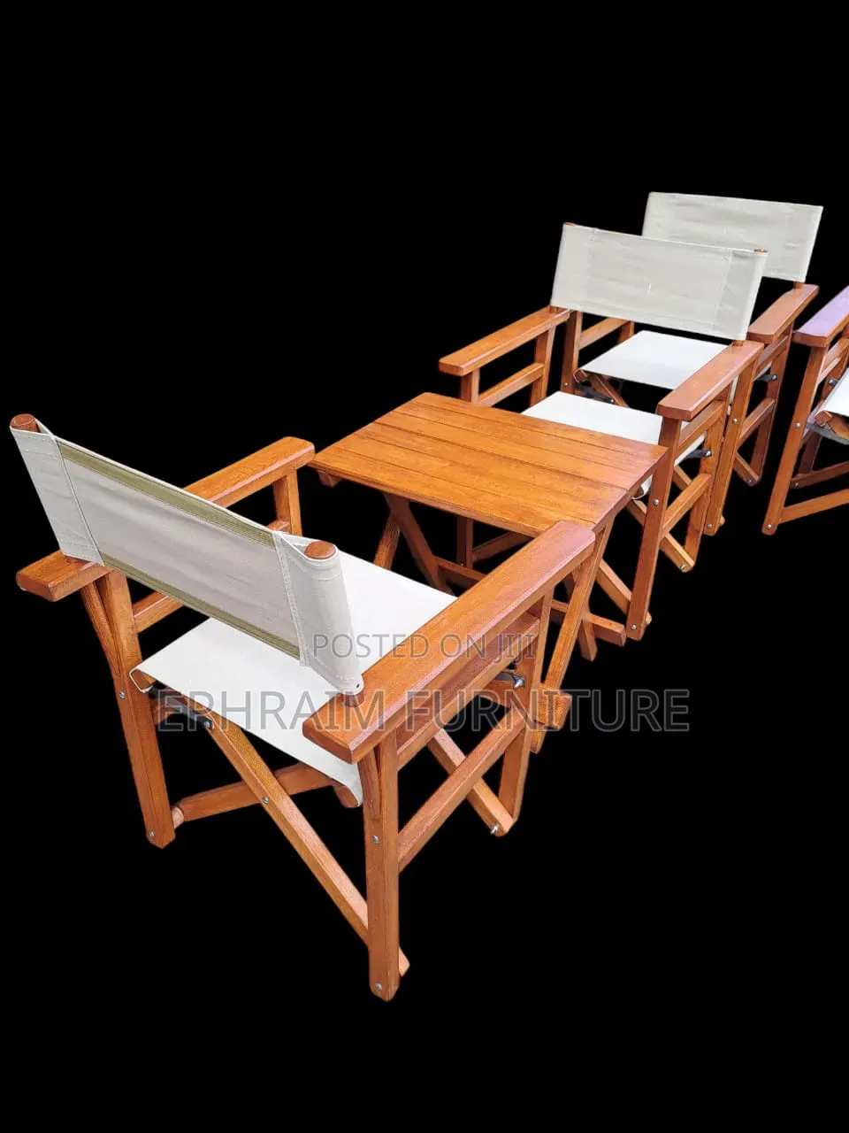 Mahogany Foldable Camp Chairs and Center Foldable Table for Sale