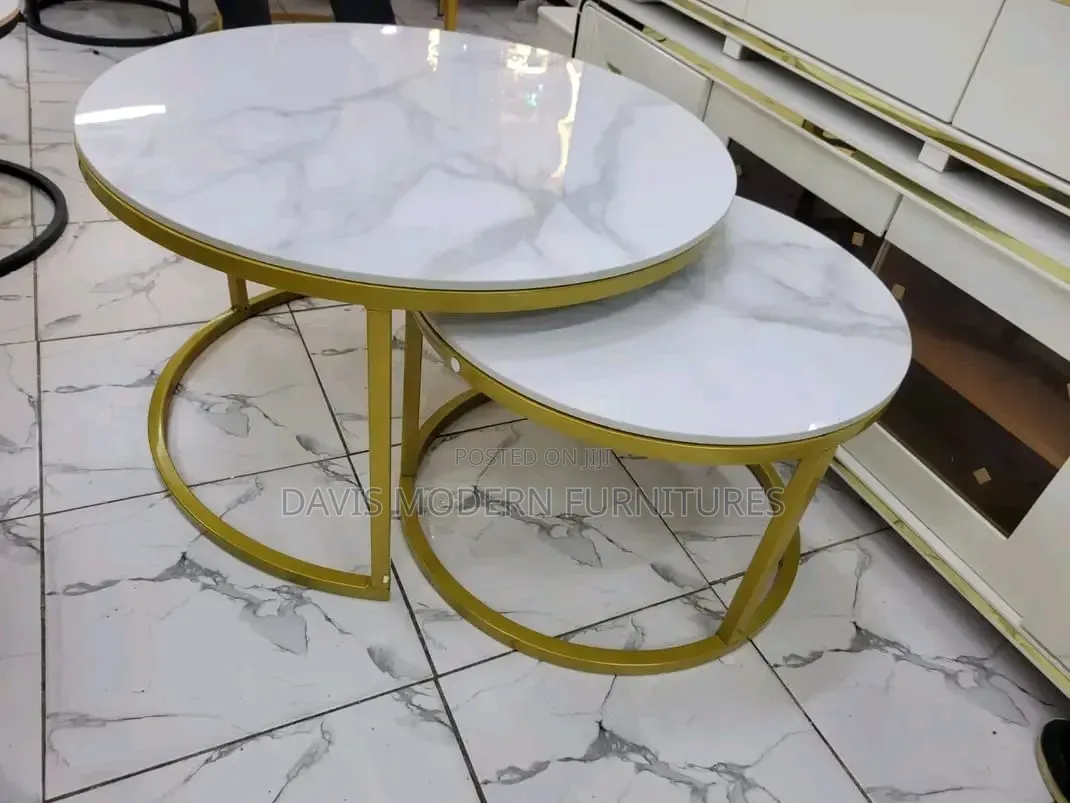2-Piece Nesting Coffee Table With Smooth Round Marble -Top