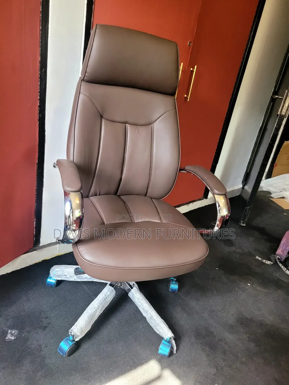 Swivel Office Chair With Brown Faux Leather