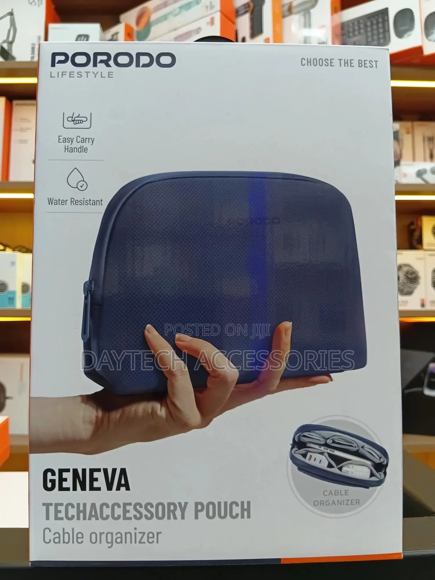 This Is a Porodo Lifestyle Geneva Tech Accessory Pouch in Blue.