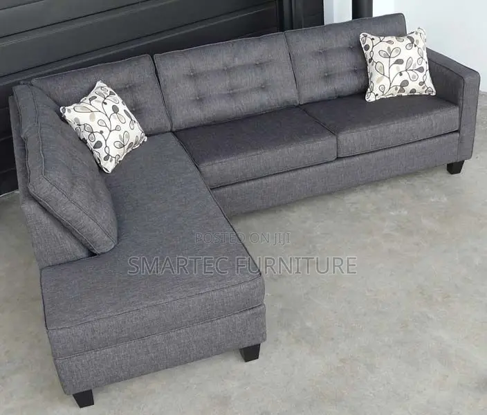 6 Seater Grey Tufted Sectional L- Seat Sofa.