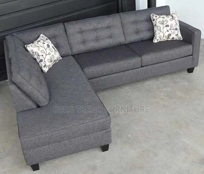 6 Seater Grey Tufted Sectional L- Seat Sofa.