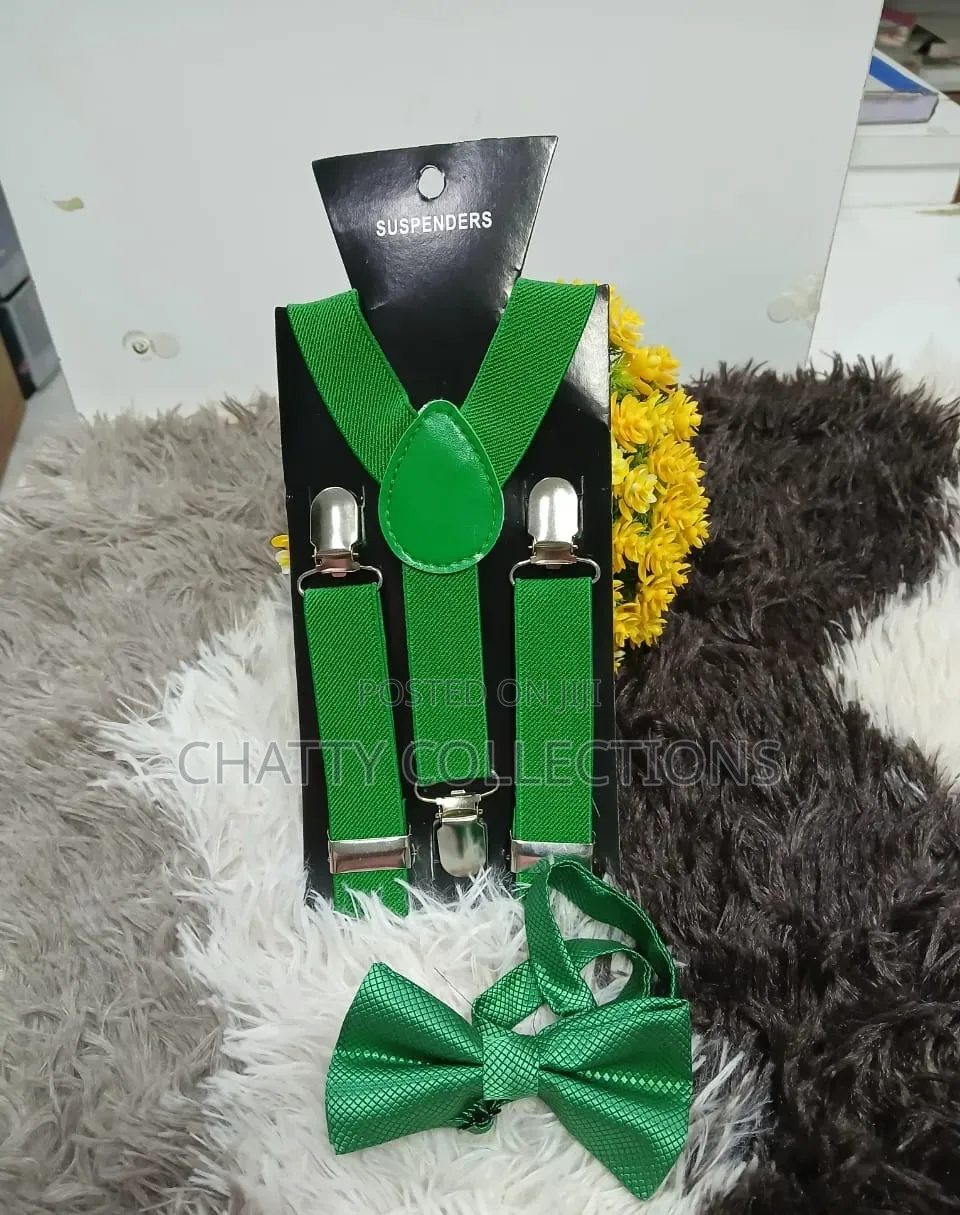 Green Unisex 2 in 1 Adults / Kids Suspender With Bow Ties