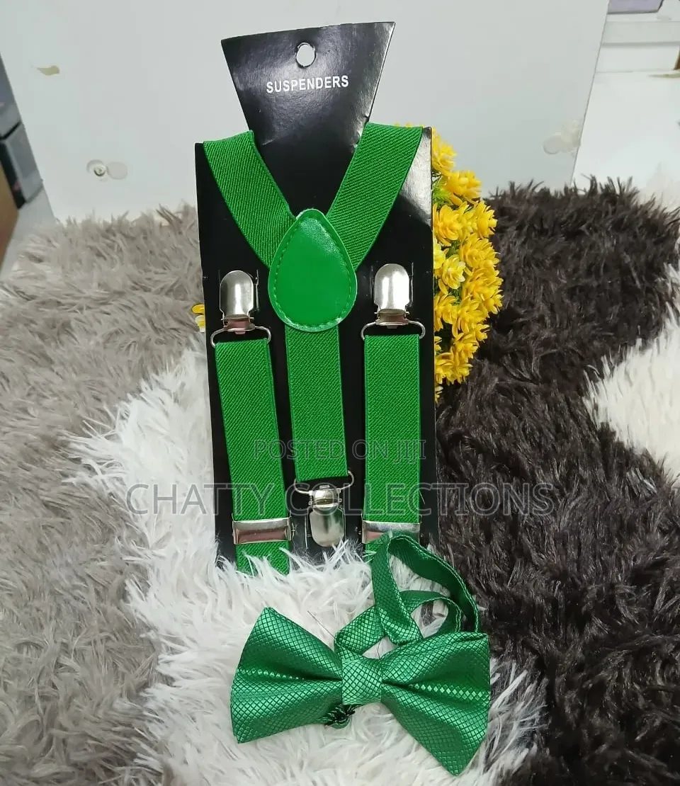 Green Unisex 2 in 1 Adults / Kids Suspender With Bow Ties