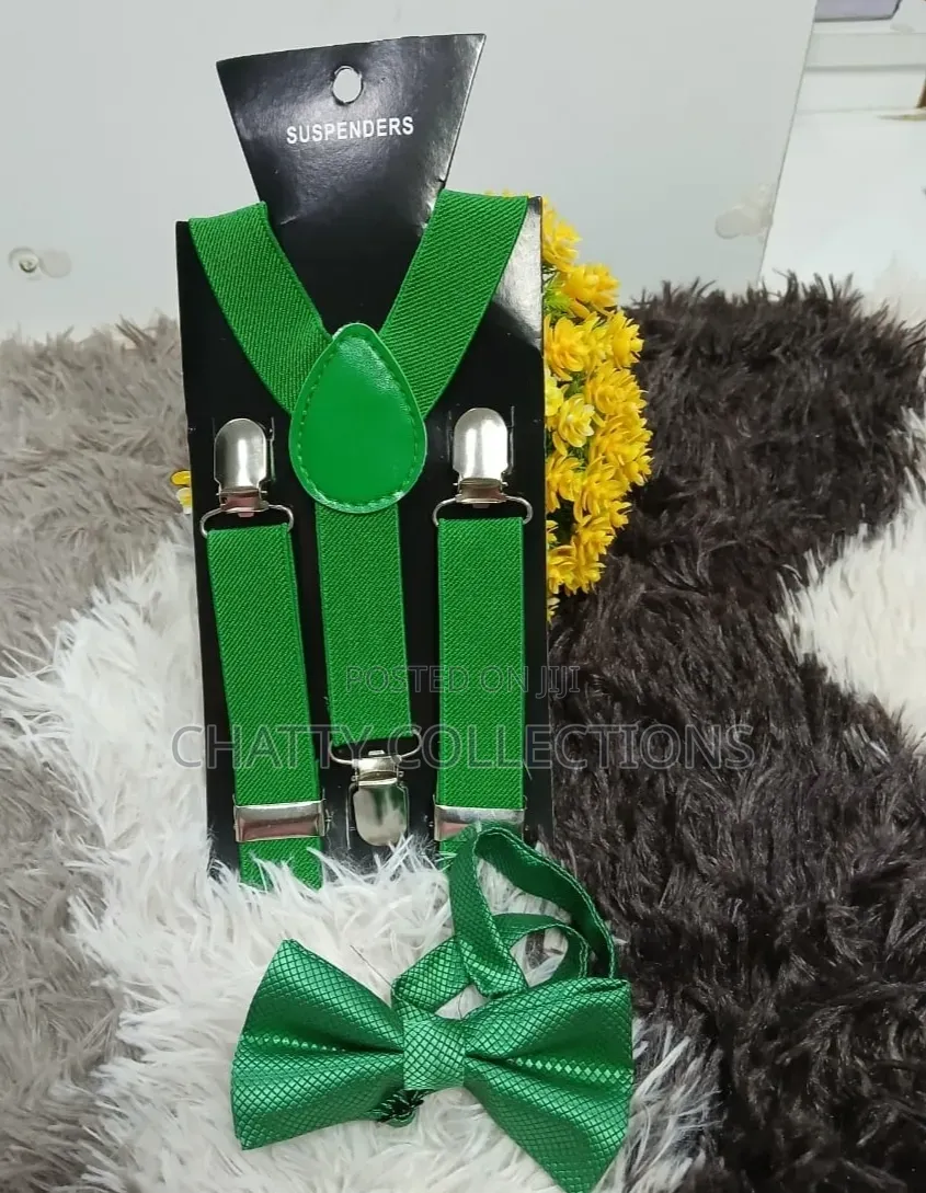 Green Unisex 2 in 1 Adults / Kids Suspender With Bow Ties