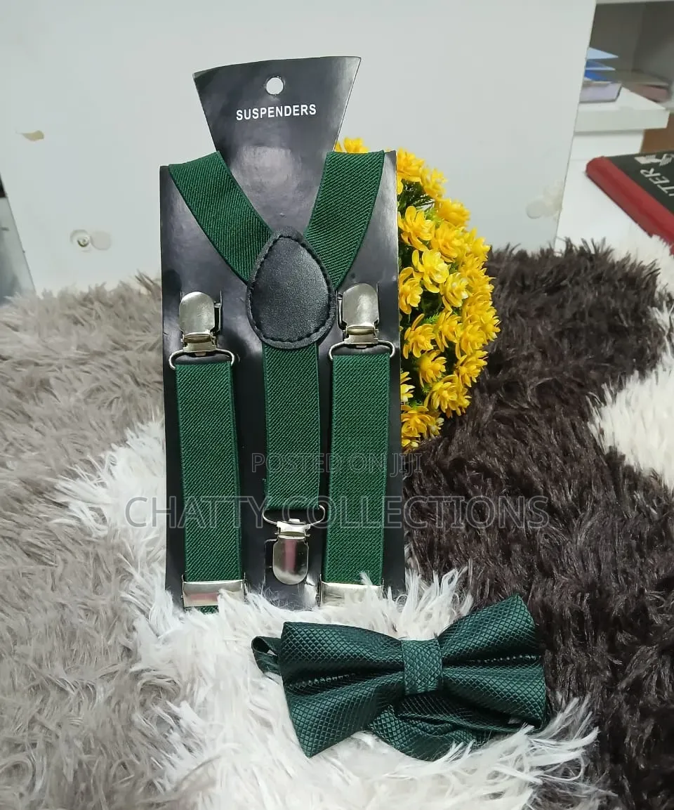 Jungle Green Unisex 2 in 1 Adults / Kids Suspender With Bow Ties