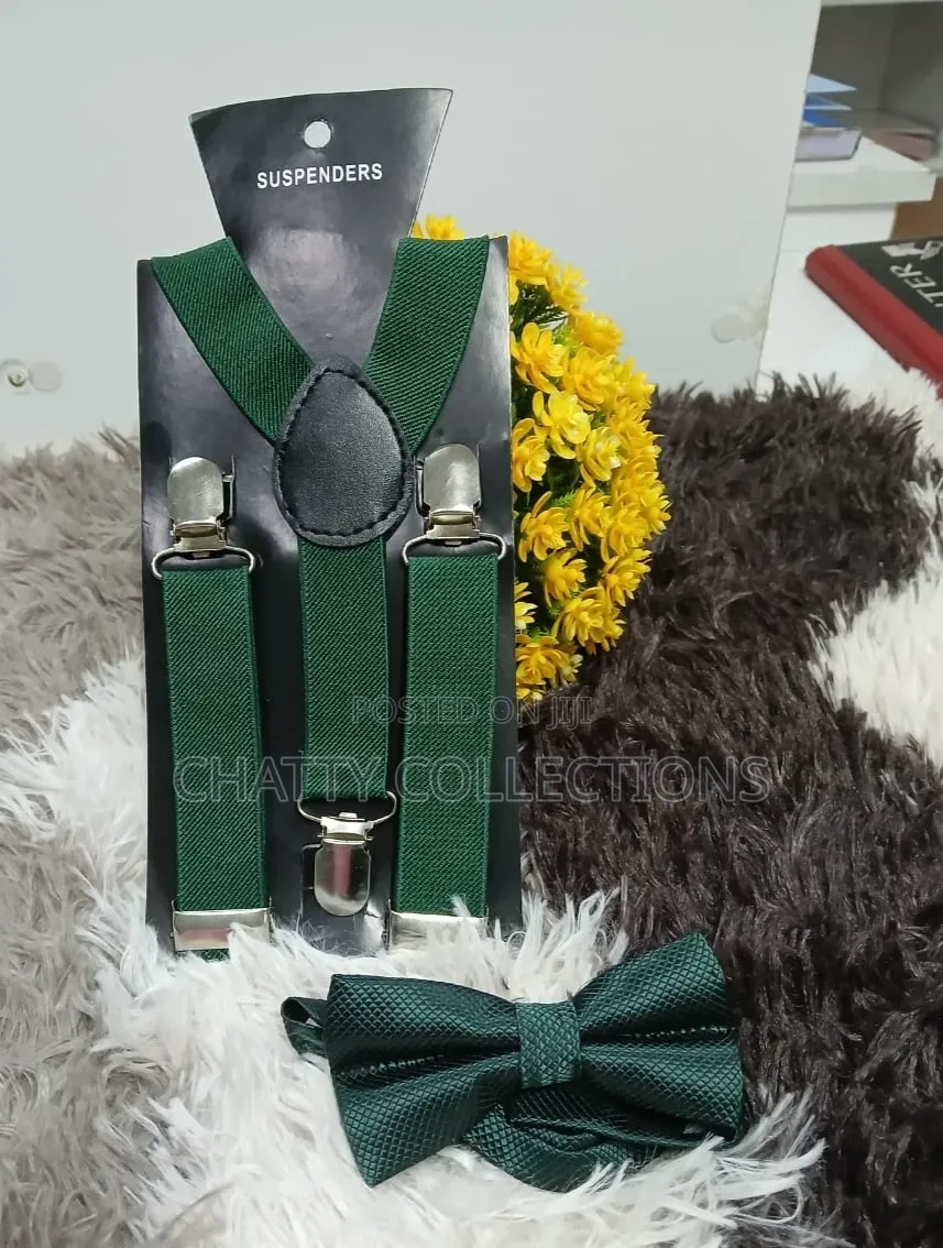 Jungle Green Unisex 2 in 1 Adults / Kids Suspender With Bow Ties