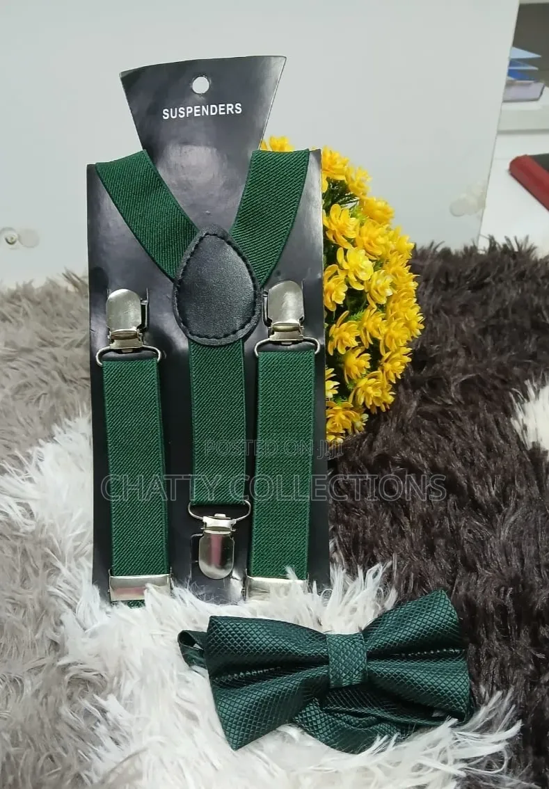 Jungle Green Unisex 2 in 1 Adults / Kids Suspender With Bow Ties