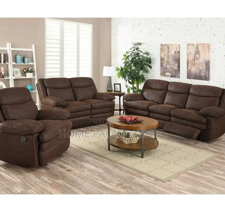 Home Sofa: 6 Seater High End Brown Leather Sectional Recliner Sofa
