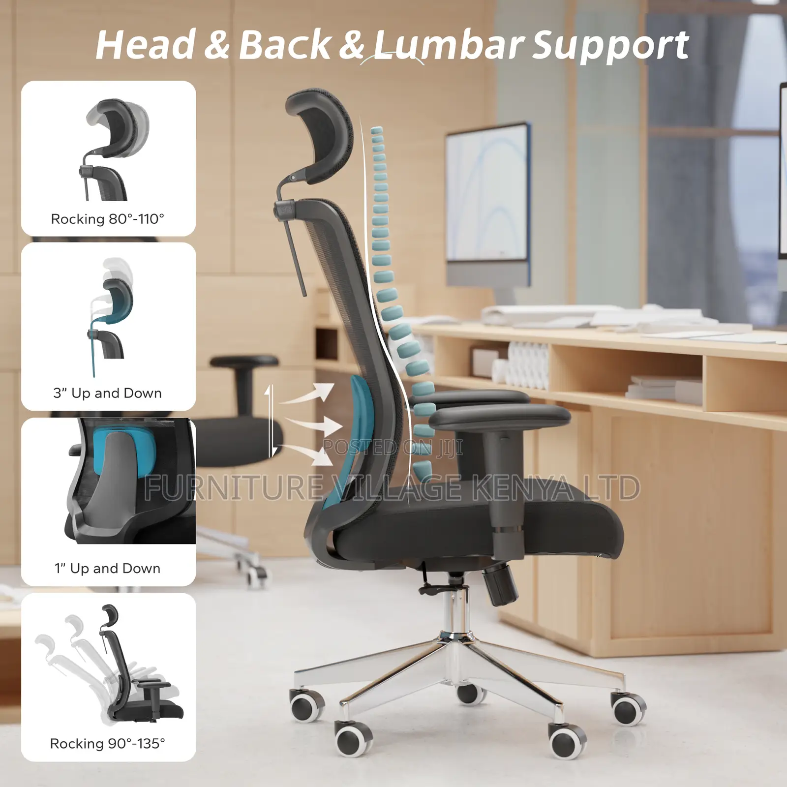 Height Adjustable Ergonomic Mesh Desk Chair